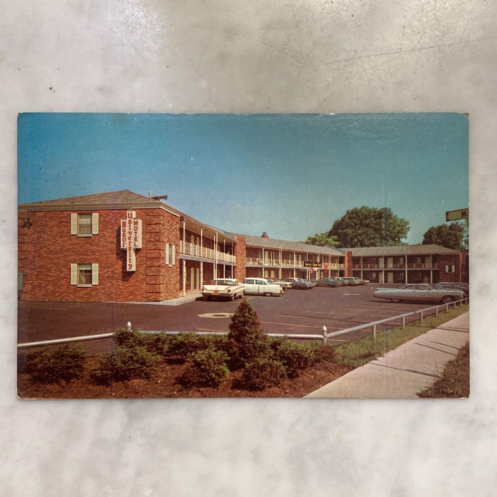 Vtg University Manor Motel Buffalo NY Postcard Unposted 40s 50s Cars Automobiles
